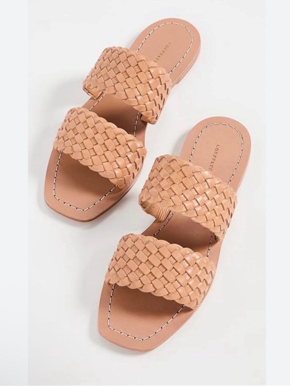 Loeffler Randall Jonah Woven Leather Double Strap Slide Sandals Light Tan Size 8